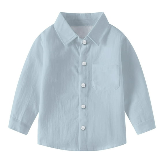 Kids Long Sleeve Button Down Shirt Boys Girls Solid Color Pocket Casual Daily Uniform Style Comfortable Breathable Polyester Top Ages 6M-8Y