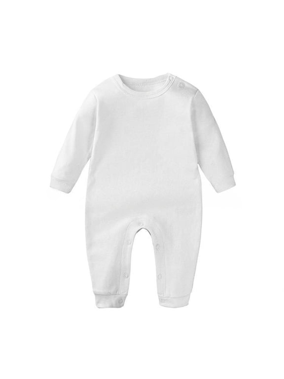 Kids Long Sleeve Cotton Romper Kids Snap Closure Bodysuit Unisex Kids Clothes 0-24 Months White Onesie,Size 9-12 Months