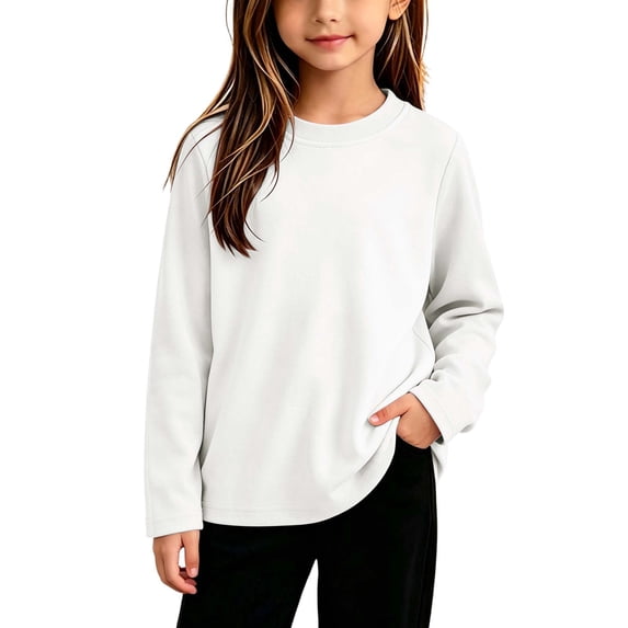 Kids Long Sleeve Cotton Tee Crew Neck Soft Casual Pullover Shirt Fall Tops for School Daily Wear 1-2Y