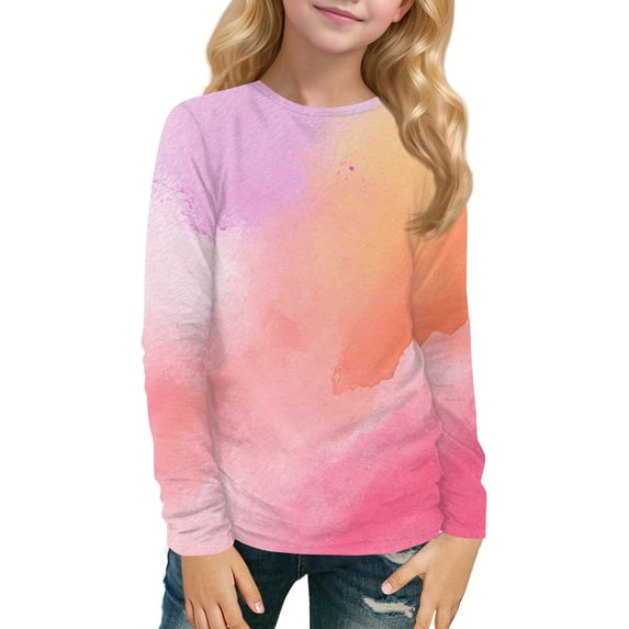 Kids Long Sleeve Crewneck T-Shirt Abstract Watercolor Print Soft Lightweight Pullover Top for Girls Boys Youth Children