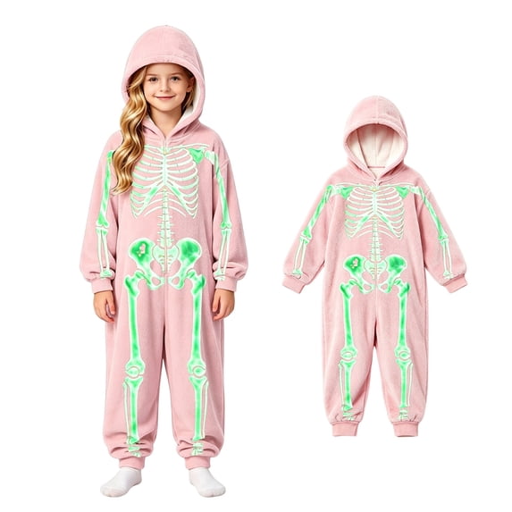 Kids Long Sleeve Hooded Jumpsuit Skeleton Halloween Cosplay Boys Halloween Size 4-14 Years