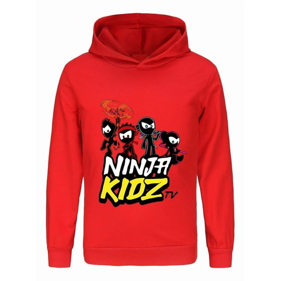 Kids Long Sleeve Hoodie – Ninja Kidz Graphic Pullover Top for Boys Girls, Martial Arts Inspired
