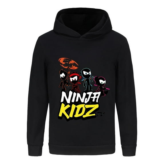 Kids Long Sleeve Hoodie – Ninja Kidz Graphic Pullover Top for Boys Girls, Martial Arts Inspired
