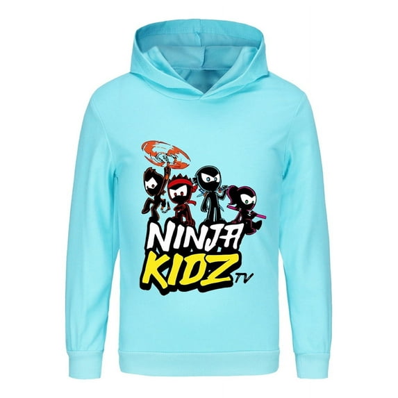 Kids Long Sleeve Hoodie – Ninja Kidz Graphic Pullover Top for Boys Girls, Martial Arts Inspired