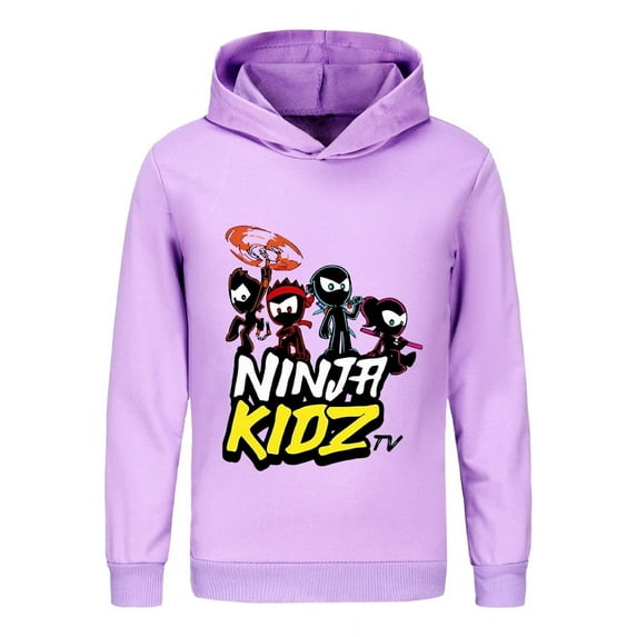 Kids Long Sleeve Hoodie – Ninja Kidz Graphic Pullover Top for Boys Girls, Martial Arts Inspired