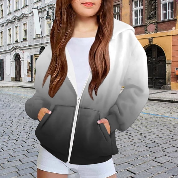 Kids Long Sleeve Print Zipper Hoodie for Boys Girls