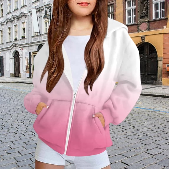 Kids Long Sleeve Print Zipper Hoodie for Boys Girls