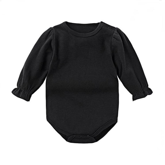 Kids Long Sleeve Puff Sleeve Bodysuit 100% Cotton Kids Snap Closure Black Solid Color Unisex Kids Clothes 0-24 Months,Size 6-9 Months