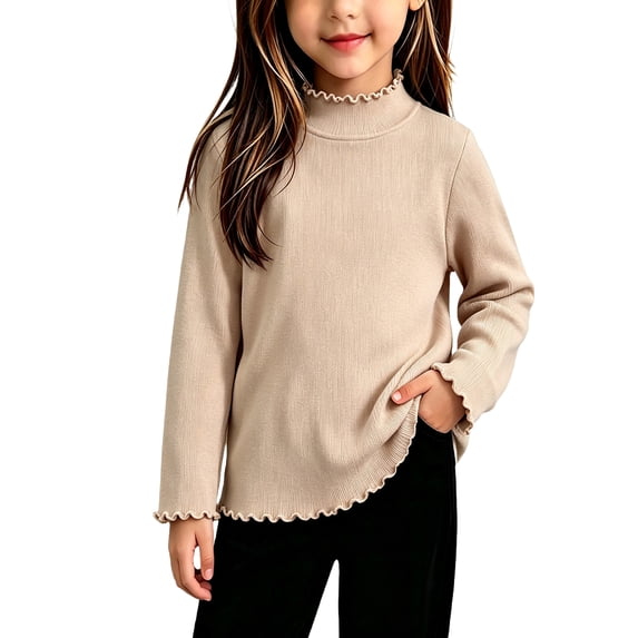 Kids Long Sleeve Shirt Girls 10-12 Mock Neck Winter Tee for Girls Casual Basic Girls Tops Casual Lettuce Trim Layer Top for Girls