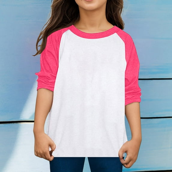 Kids Long Sleeve Shirt Girls Long Tee Crewneck Pullover Tops Plain Colored Toddler Fall Sweatshirt for Teen Girls 5-6 Years