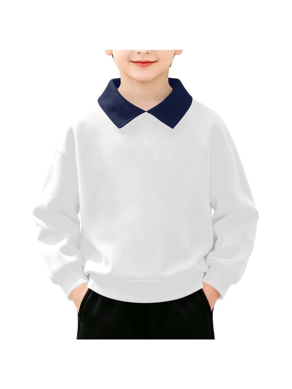 Kids Long Sleeve Shirts Girls Boys Preppy Clothes Back to School Soft Collared Tops Pullover White, Size 3 Y