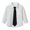 thumbnail image 1 of Kids Long Sleeve Shirts Lapel Button Down Solid Color Tops Spring Fall Preppy Style Casual Outfits With Tie (1-2 Years, White), 1 of 9