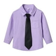 thumbnail image 1 of Kids Long Sleeve Shirts Lapel Button Down Solid Color Tops Spring Fall Preppy Style Casual Outfits With Tie (5-6 Years, Purple), 1 of 9