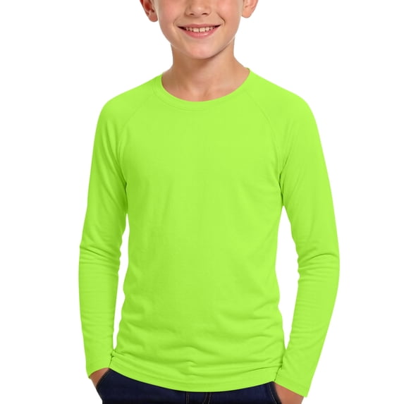 Kids Long Sleeve Shirts Quick Dry Sun Protection Workout Gym Tops Crewneck Breathable Comfy Sports Tops for 5-14 Years