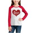 thumbnail image 1 of Kids Long Sleeve Tops Valentines Day Gifts Boys Girls Crewneck Raglan Shirt Love Heart Print Spring Casual Tees (7-8 Years, Red), 1 of 6