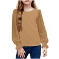 thumbnail image 1 of Kids Long Sleeve Tshirts Chiffon Lightweights Blouses Girls Round Neck Pullover Tops Casual Jacquard Dressy Outfits Clothing,01_Khaki, 1 of 5