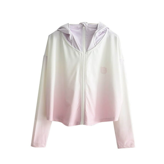 Kids Long Sleeve UPF50  Hoodie Jacket Girls Zip-Up Sun Protection Shirts Lightweight Long Sleeve Hoodies 5 Y