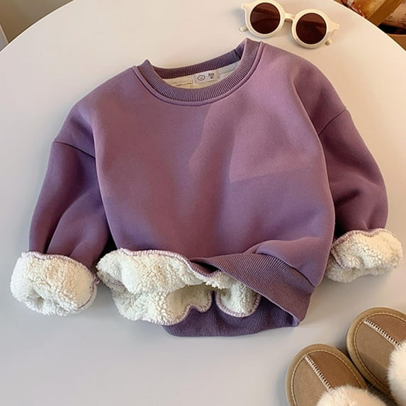 Kids Long Sleeve Velvet Sweatshirt, Warm Round Neck T-Shirt for Boys and Girls Ages 2-12 Years, Casual Solid Color Top for Daily Wear and Play