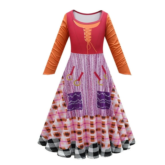 Kids Long Sleeve Witch Costume Sarah Mary Cosplay Party Dress Up for Halloween