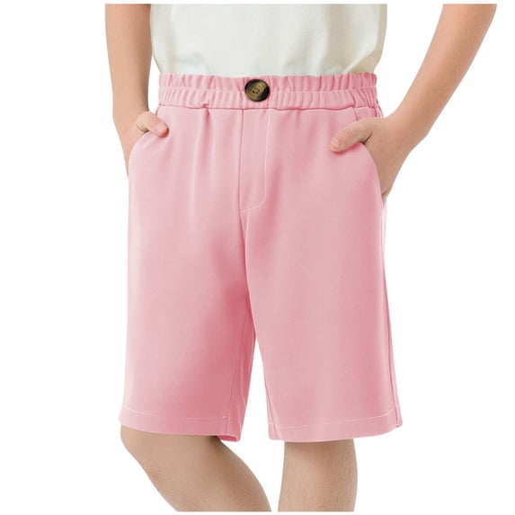 Kids Loose Bermuda Boys Girls Summer Wide Leg Casual Cropped Pants Elastic Waist Button Athletic Trousers 13T