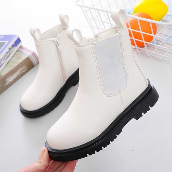 Kids Low-Cut Leather Walking Boots, Flexible Soft Sole Non-Marking Bottom Outdoor Daily Sports Sneaker-Style Boots for Children Beige 2 Big Kids