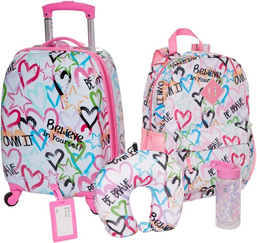 Kids Luggage Boys Suitcase Set Backpack Neck Pillow Water Bottle and  Luggage Set Tag 5 Pc