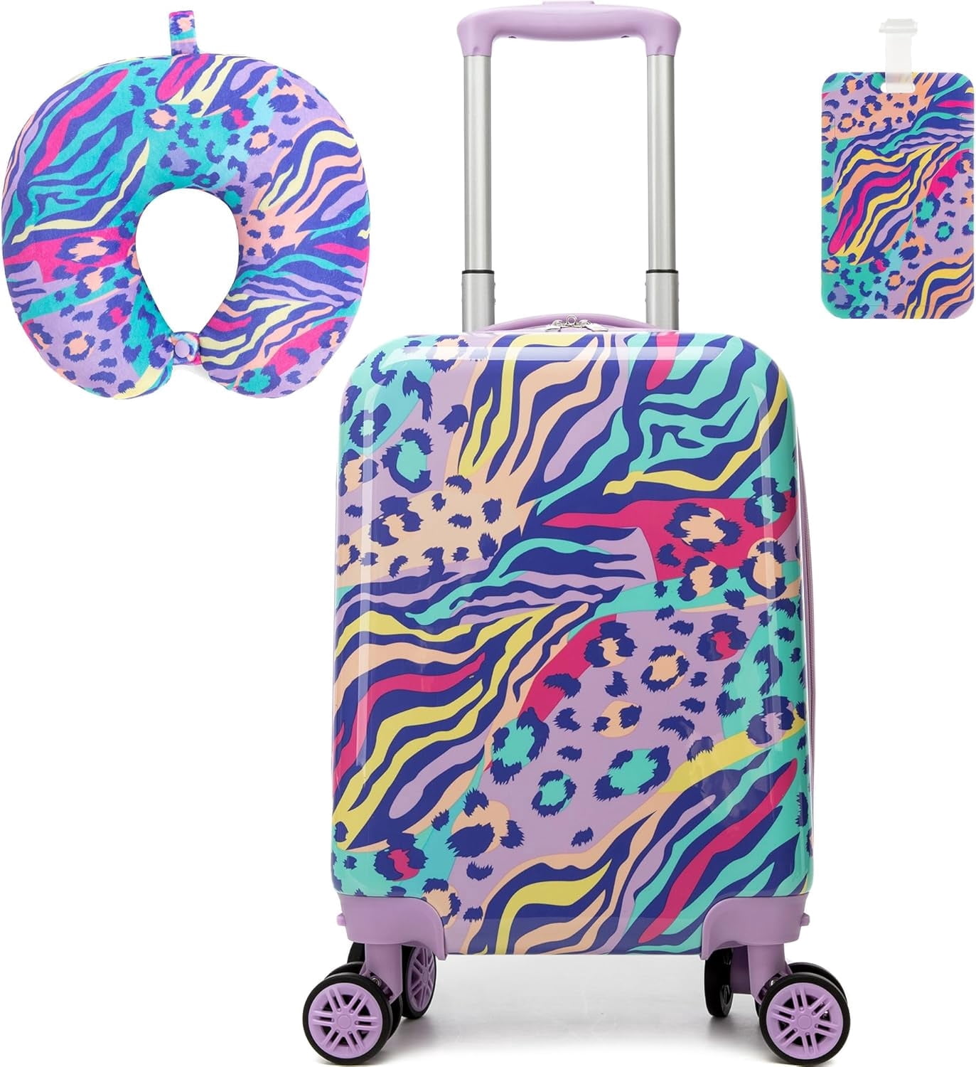 Kids Luggage Sets 2 Piece Hardshell Suitcases with Wheels for Girls with Neck Pillow Airplane Suitcase Set Travel Essential