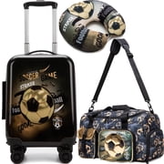 Kids Luggage Sets 3 Piece Small Suitcases with Wheels for Boys Rolling Suitcase with Travel Pillow Duffle Bag Soccer