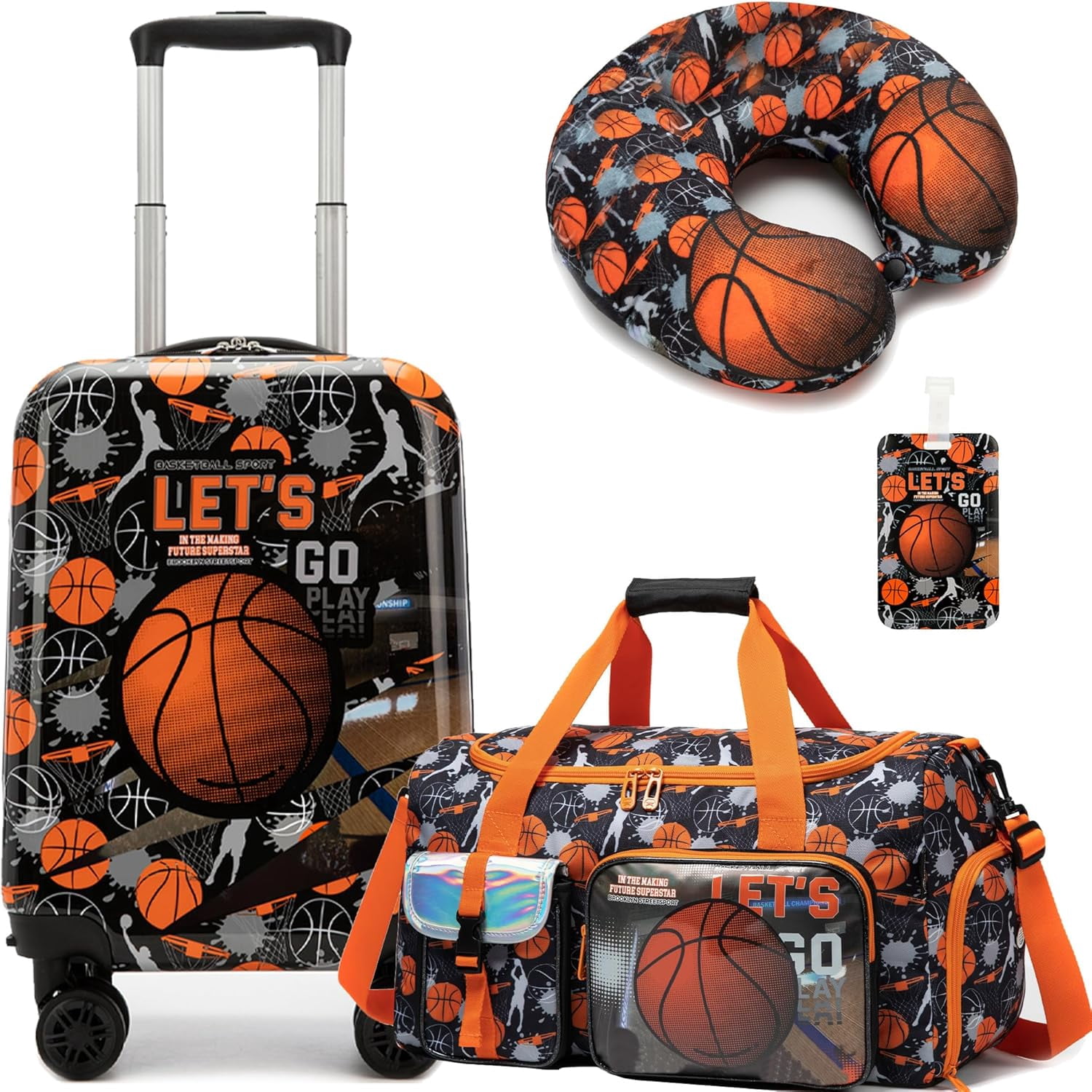 Kids Luggage Sets Carry on Suitcases for Boys with Wheels Hardshell 3 Piece Suitcase with Duffle Bag for Travel Neck Pillow