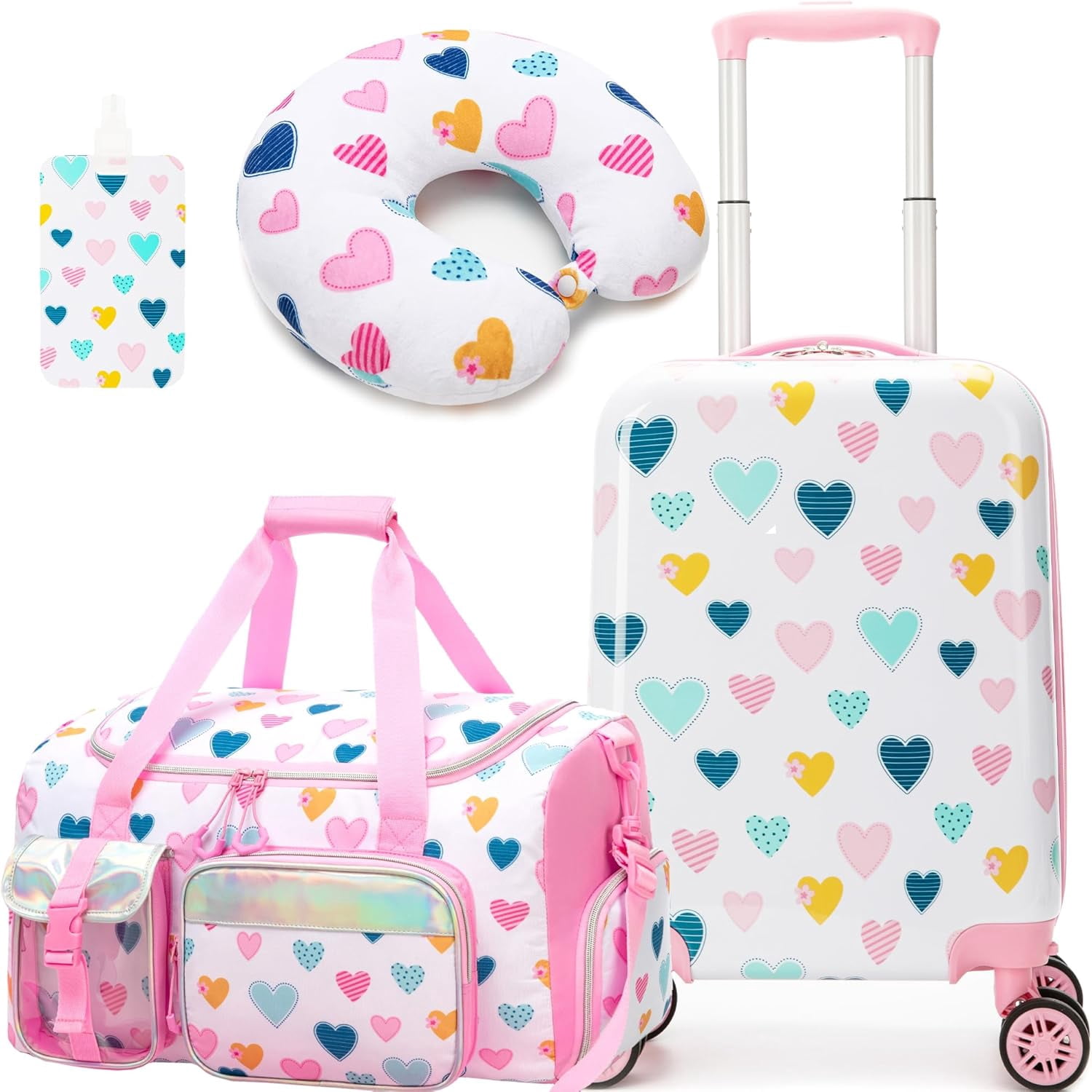Kids Luggage Sets Carry on Suitcases for Girls Women with Wheels Hardshell Suitcase with Duffle Bag for Travel Neck Pillow Airplane