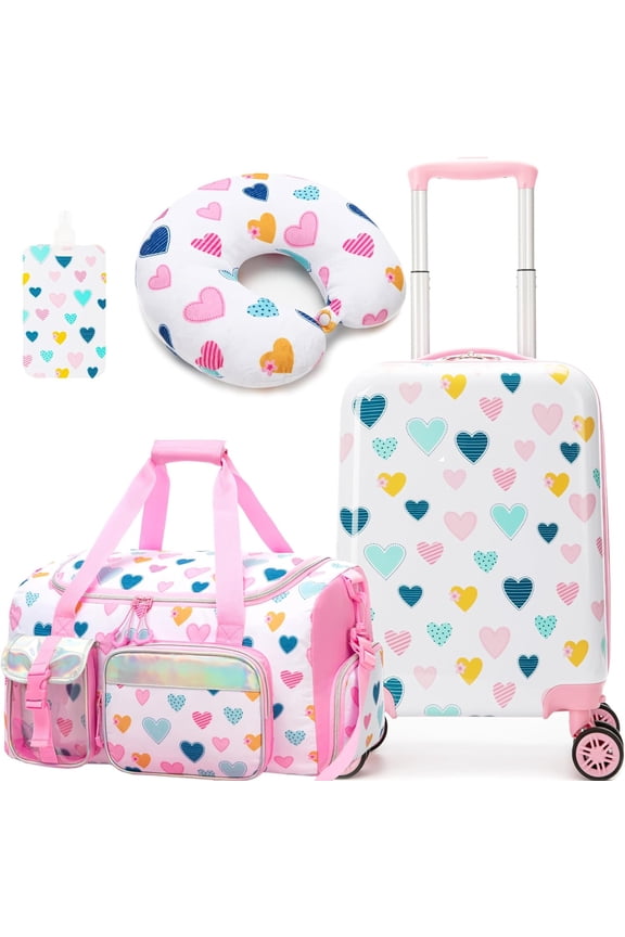 Kids Luggage Sets Carry on Suitcases for Girls Women with Wheels Hardshell Suitcase with Duffle Bag for Travel Neck Pillow Airplane