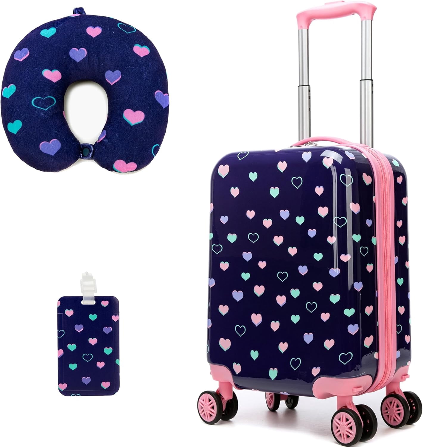 Kids Luggage Sets Rolling Suitcases for Girls Women with Wheels Hardshell Suitcase with Travel Pillow Airline Approved 16 inch