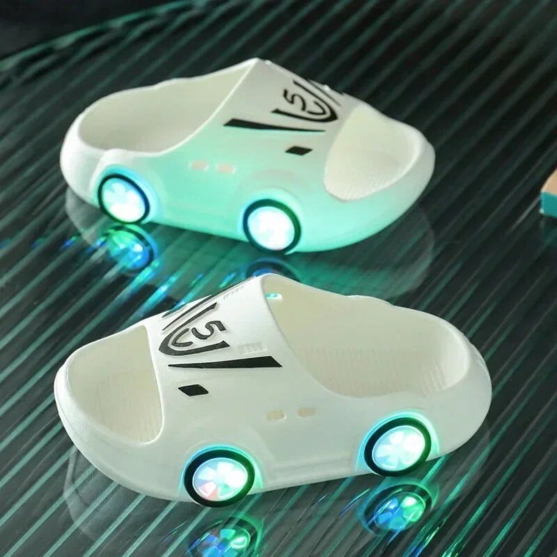 Kids Luminous Slippers Summer Indoor Cartoon Car Girls Shoes Soft Anti ...