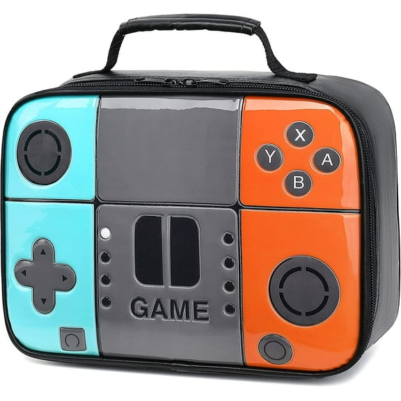 Kids Lunch Box Boy Insulated Lunch Bag Game Leather Thermal Lunch bag for School Insulated Cooler Bag Game Lunch Boxes(orange and blue)
