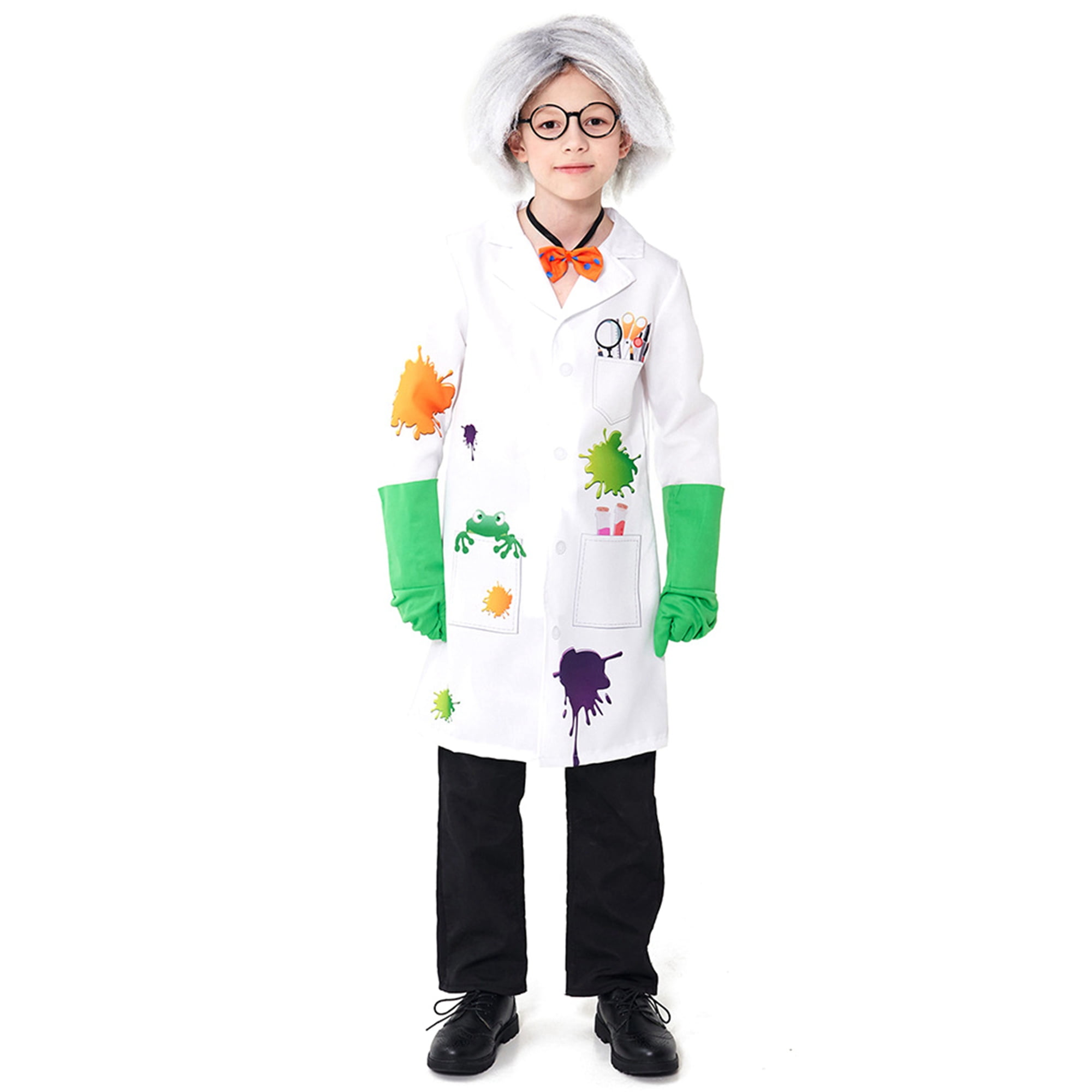 Kids Mad Scientist Costume Lab Coat Set Evil Doctors Halloween Cosplay Costume for Boys Girls
