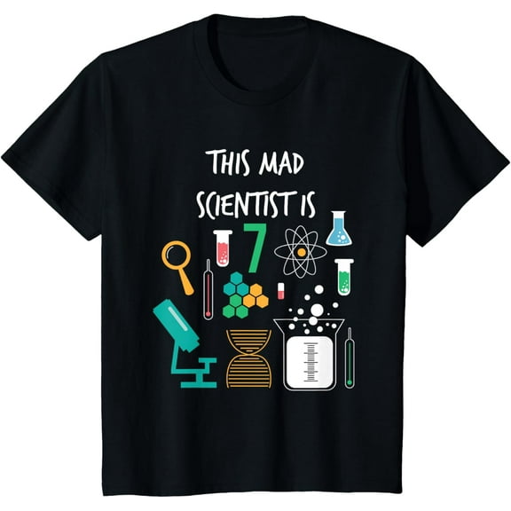 Kids Mad Scientist Is 7 Years Old Funny Science Birthday T Shirt T-Shirt