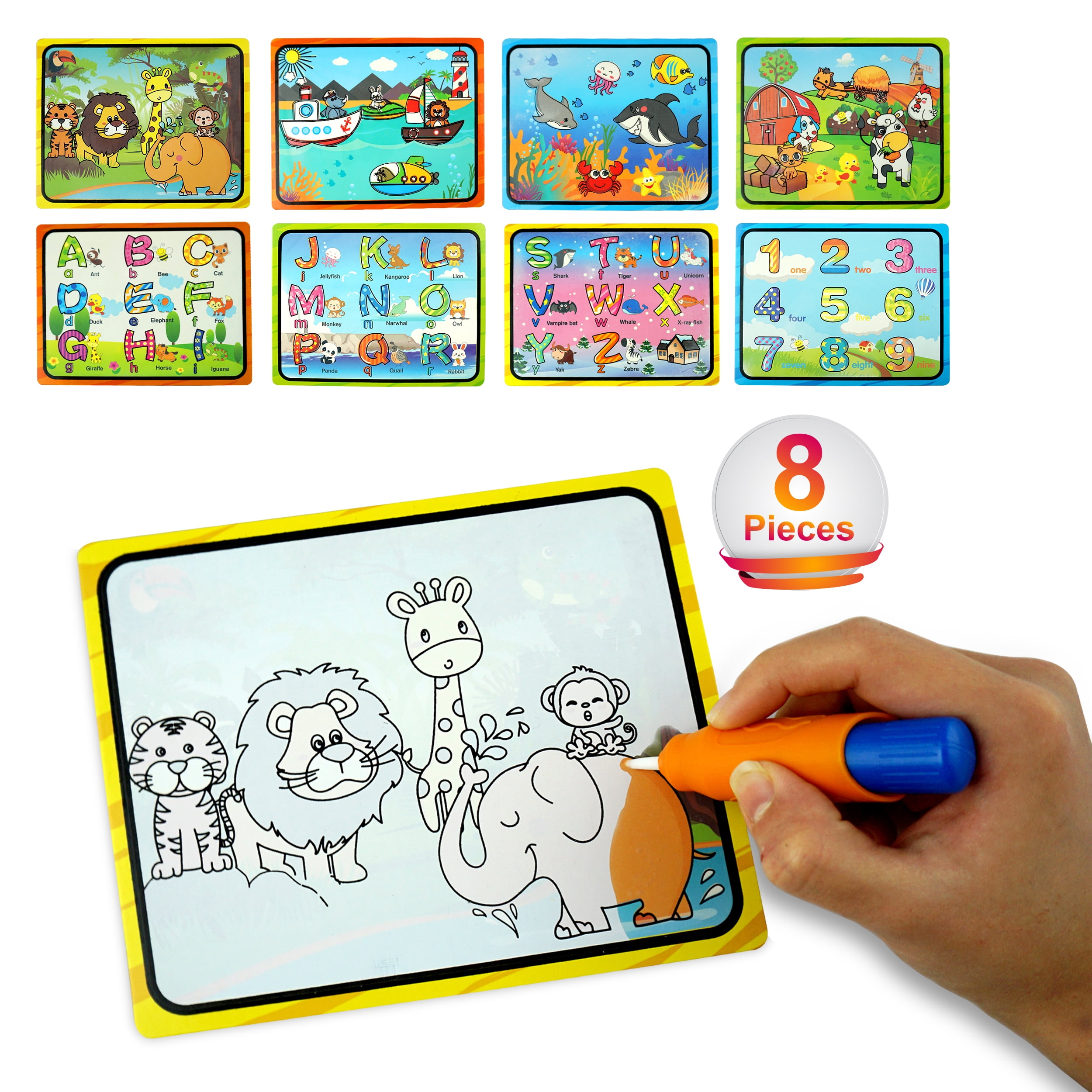 Kids Magic Water Coloring Book, Mess Free Water Pen Drawing Toy Pad