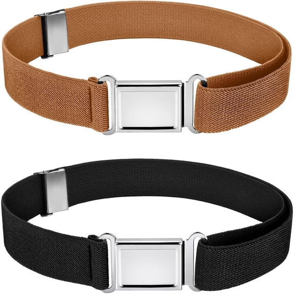 Kids Magnetic Belt Boys Adjustable Elastic Belt with Magnetic Buckle for Toddlers Girls-Black, Camel