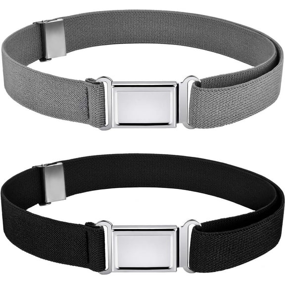 Kids Magnetic Belt Boys Adjustable Elastic Belt with Magnetic Buckle for Toddlers Girls-Black, Gray