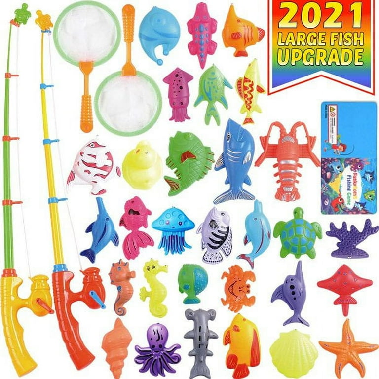 Kids Magnetic Fishing Pool Toys Game - Water Table Bathtub Party Toy with Pole  Rod Net Floating Fish Toddler Color Ocean Animals 