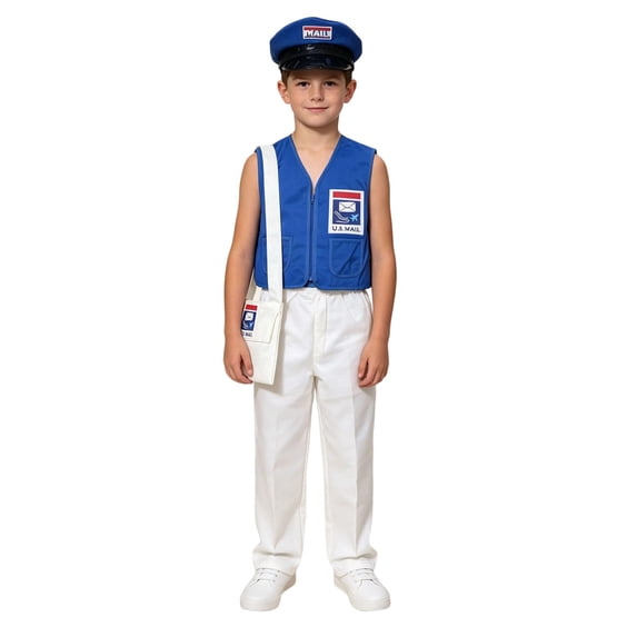 Mail Carrier Dress-Up Set Complete Postman Role Play Outfit with Satchel Hat Halloween Party 5-10Y