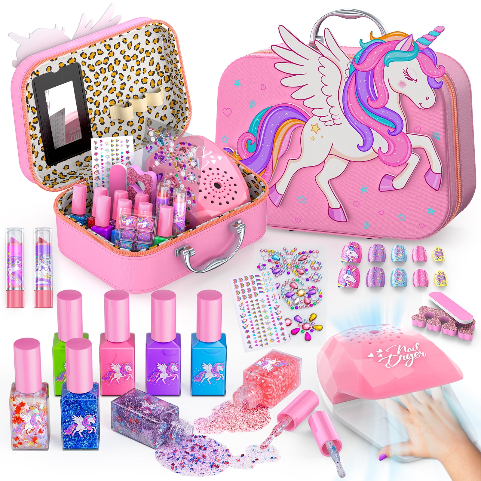 Kids Makeup Kit for Girl,2 In 1 Makeup Toys for Kids with Unicorn Cosmetic, Girl Toys Princess Children Play Makeup Kit with Cosmetic Case Christmas Birthday Gifts for Girls Age 4 5 6 7 8 Year Old.