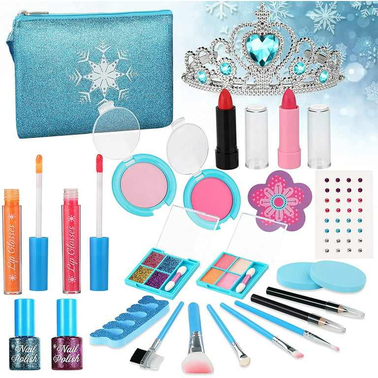 Kizsbro Kids Makeup Kit for Girls, Washable Makeup Kit for Little Girls Princess Real Cosmetic Beauty Set, Gifts for Toddles Girl Pretend Play, Frozen