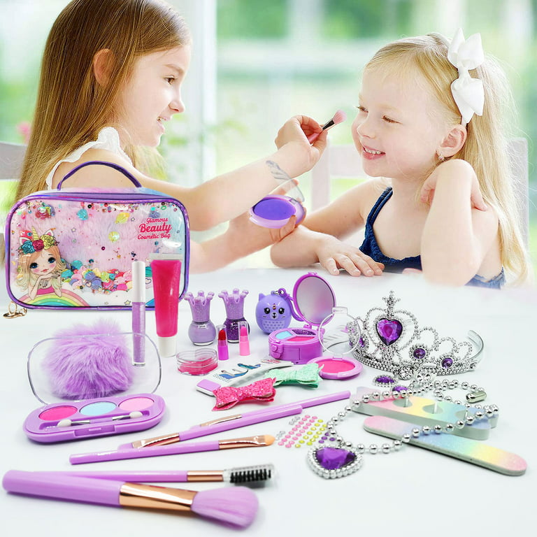 Kids Makeup Kit for Girls, Washable Girls Makeup Kit with Cosmetic Case, Real Kids Girls Makeup Pretend Play Makeup Set Toy Makeup Kids Little Girls