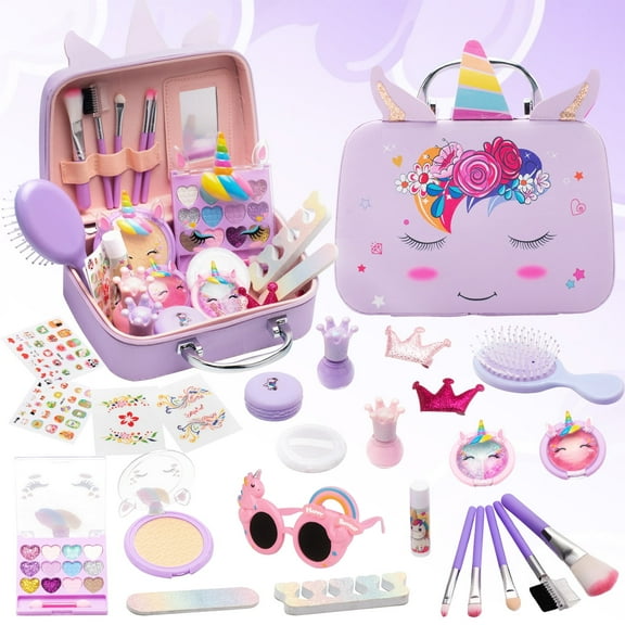 Syenll Kids Makeup Kit for Girls, Real Washable Makeup Toys with Cosmetic Case, Play Makeup Toys Birthday Gifts for 3-12 Year Old Girls, Purple