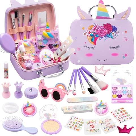 Rirool Kids Makeup Kit for Girls, Real Washable Makeup Toys with Cosmetic Case, Princess Dress Up Play Makeup Toys Birthday Gifts for 3-12 Year Old Girls, Purple