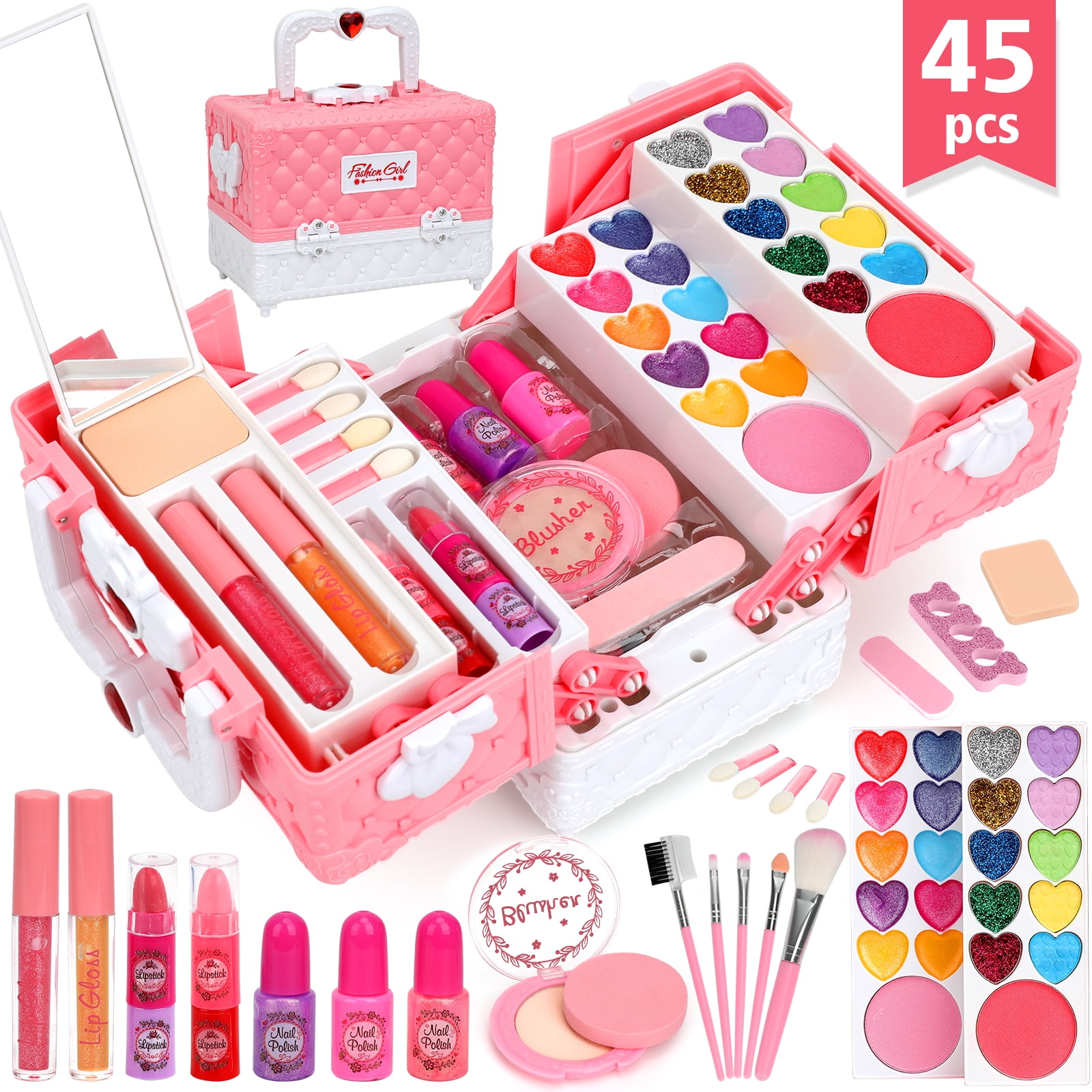 Kids Makeup Kit for Girls, Washable Girls Makeup Kit with Cosmetic Case ...