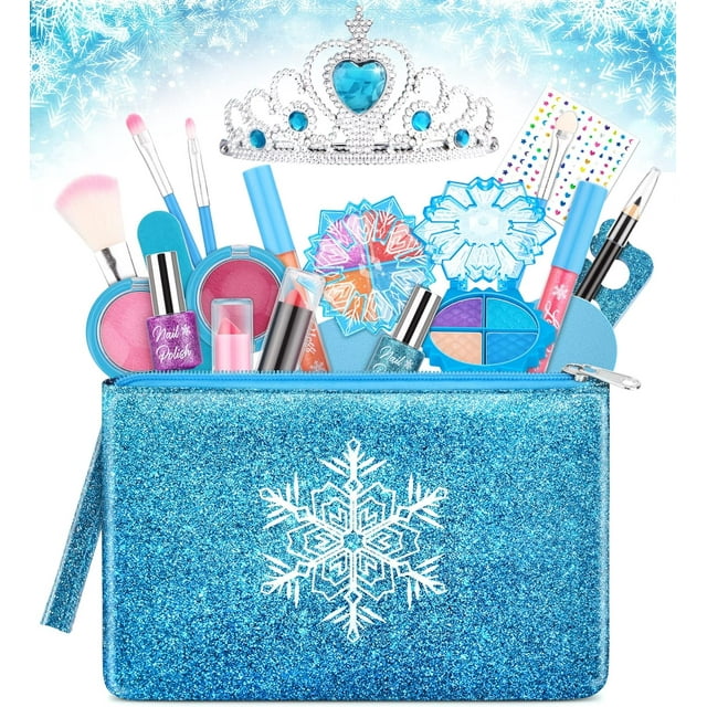 Kids Makeup Kit for Girls, Washable Real Makeup Set for Little Girls, Princess Frozen Toys for Girls Toys for 7 8 Year Old, Kids Play Makeup Starter Kit Cosmetic Beauty Set Frozen Makeup Set