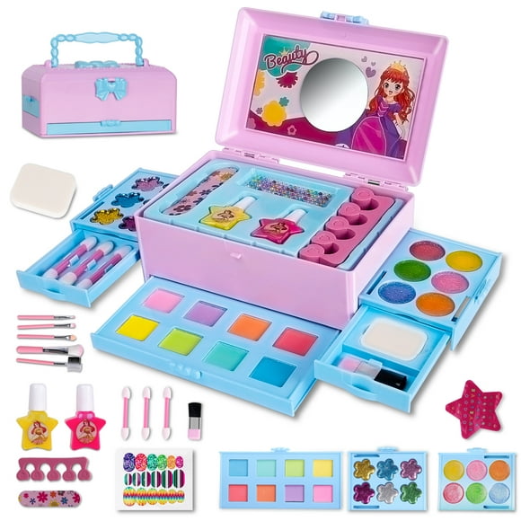 Kids Makeup Kit Toys for Girl, 42Pcs Washable Makeup Toys for Girls , Girls Princess Gift Play Make Up Toys, Non-Toxic Makeup Kit Toys for 3-8 Year Old Girls Birthday&Christmas Gift