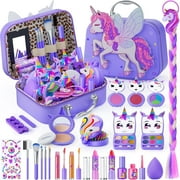 Kids Makeup Kit for Girl - 2-in-1 children's washable makeup toy and nail art set, with makeup storage box, a true girls' makeup set, an ideal toy unicorn makeup bag for girls aged 3-12